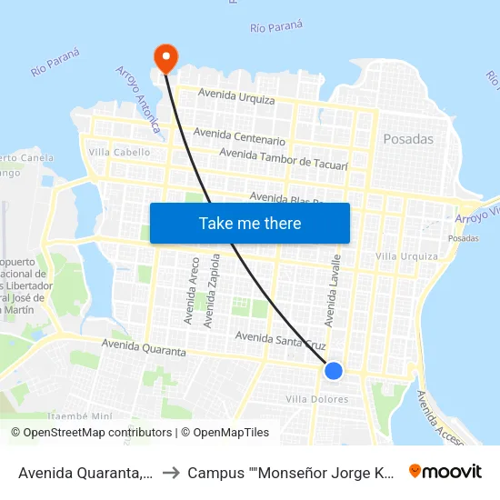 Avenida Quaranta, 2719 to Campus ""Monseñor Jorge Kemerer"" map