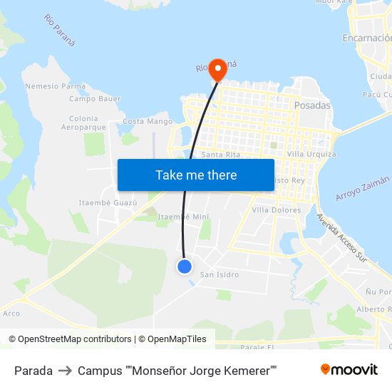 Parada to Campus ""Monseñor Jorge Kemerer"" map