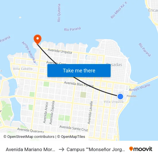 Avenida Mariano Moreno, 1324 to Campus ""Monseñor Jorge Kemerer"" map