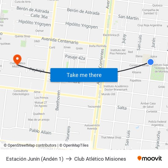 Estación Junín (Andén 1) to Club Atlético Misiones map