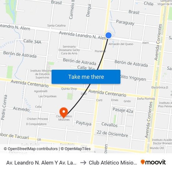 Av. Leandro N. Alem Y Av. Lavalle to Club Atlético Misiones map
