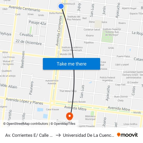 Av. Corrientes E/ Calle Yrigoyen Y Av. Centenario to Universidad De La Cuenca Del Plata - Sede Posadas map