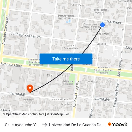 Calle Ayacucho Y Calle Tucumán to Universidad De La Cuenca Del Plata - Sede Posadas map