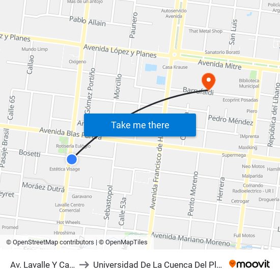 Av. Lavalle Y Calle Bosetti to Universidad De La Cuenca Del Plata - Sede Posadas map