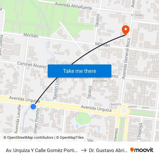 Av. Urquiza Y Calle Goméz Portiño to Dr. Gustavo Abrile map