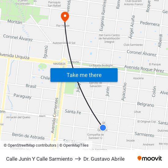 Calle Junín Y Calle Sarmiento to Dr. Gustavo Abrile map