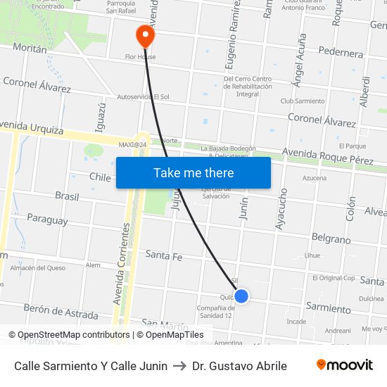 Calle Sarmiento Y Calle Junin to Dr. Gustavo Abrile map