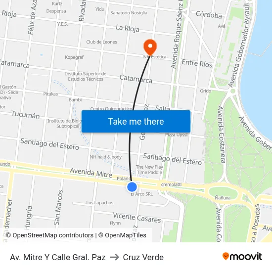 Av. Mitre Y Calle Gral. Paz to Cruz Verde map