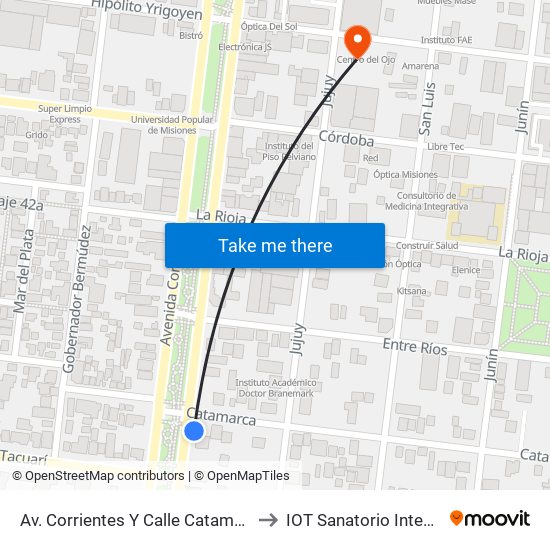 Av. Corrientes Y Calle Catamarca to IOT Sanatorio Integral map