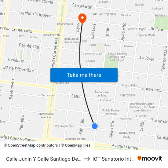 Calle Junín Y Calle Santiago Del Estero to IOT Sanatorio Integral map