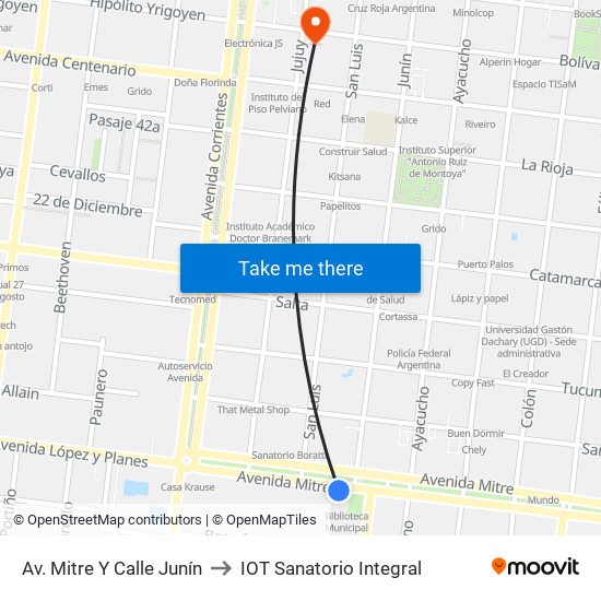 Av. Mitre Y Calle Junín to IOT Sanatorio Integral map