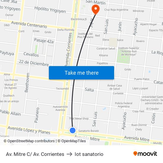 Av. Mitre C/ Av. Corrientes to Iot sanatorio map