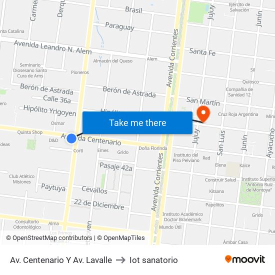 Av. Centenario Y Av. Lavalle to Iot sanatorio map