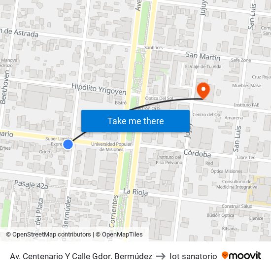 Av. Centenario Y Calle Gdor. Bermúdez to Iot sanatorio map