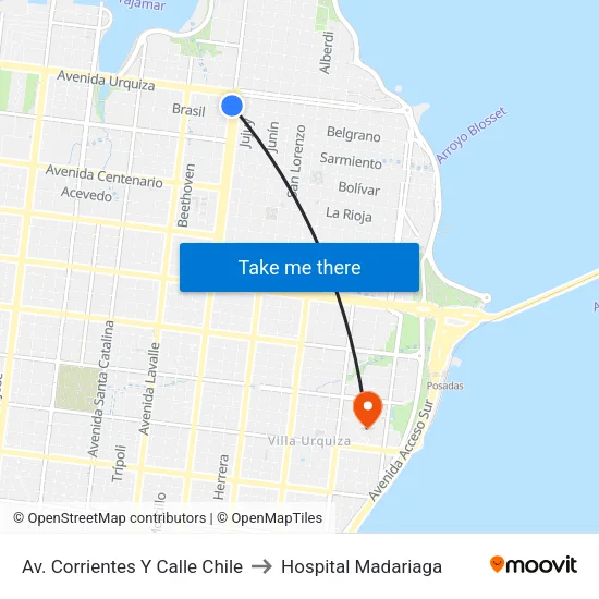 Av. Corrientes Y Calle Chile to Hospital Madariaga map