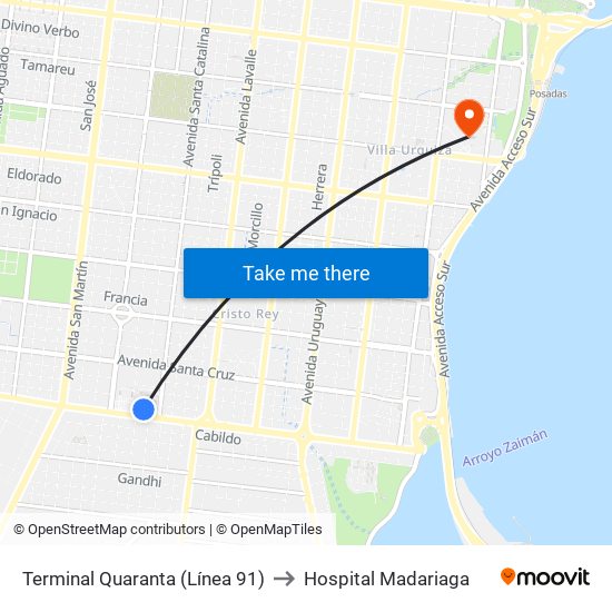 Terminal Quaranta (Línea 91) to Hospital Madariaga map