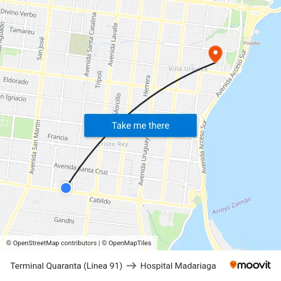 Terminal Quaranta (Línea 91) to Hospital Madariaga map