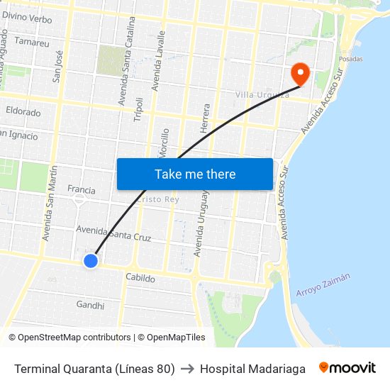 Terminal Quaranta (Líneas 80) to Hospital Madariaga map