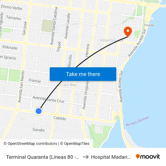 Terminal Quaranta (Líneas 80 - 83) to Hospital Madariaga map