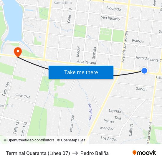 Terminal Quaranta (Línea 07) to Pedro Baliña map