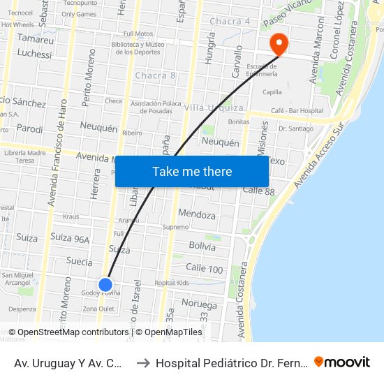 Av. Uruguay Y Av. Cmte. Rosales to Hospital Pediátrico Dr. Fernando Barreyro map