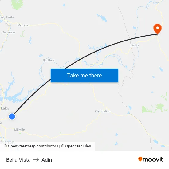 Bella Vista to Adin map