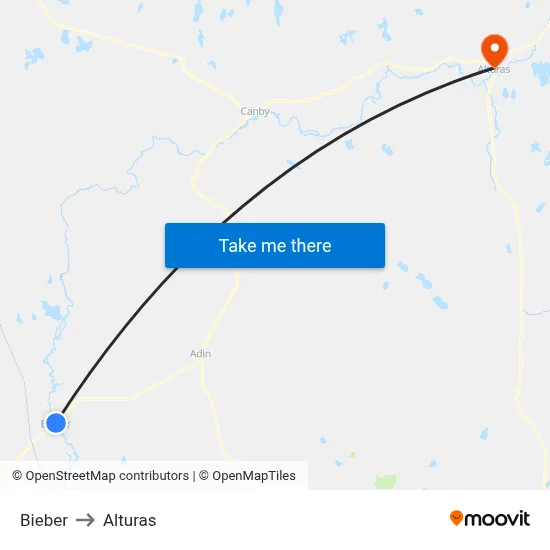 Bieber to Alturas map