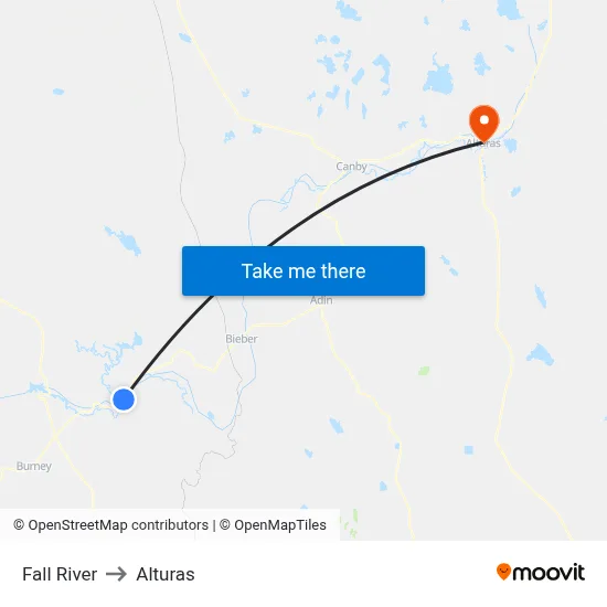 Fall River to Alturas map