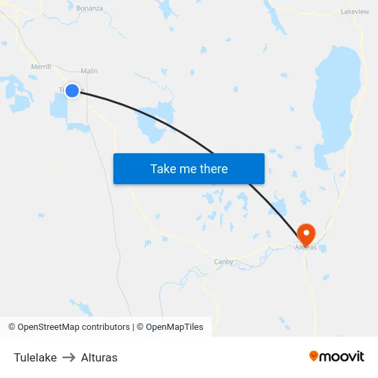 Tulelake to Alturas map