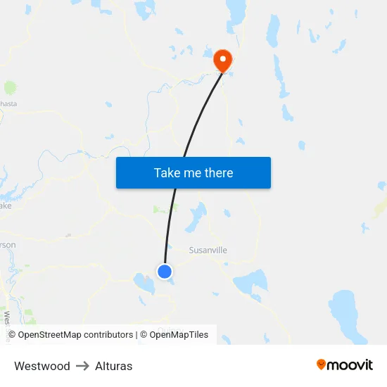 Westwood to Alturas map
