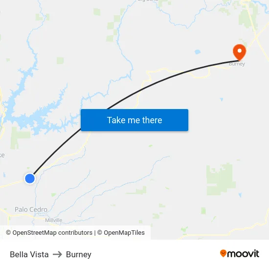 Bella Vista to Burney map