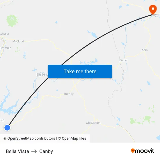 Bella Vista to Canby map