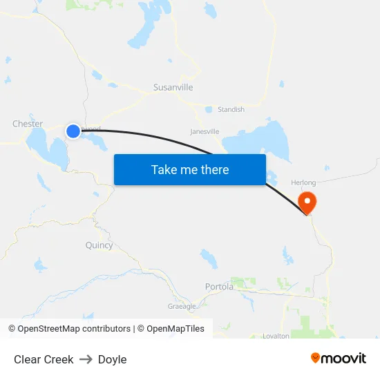 Clear Creek to Doyle map