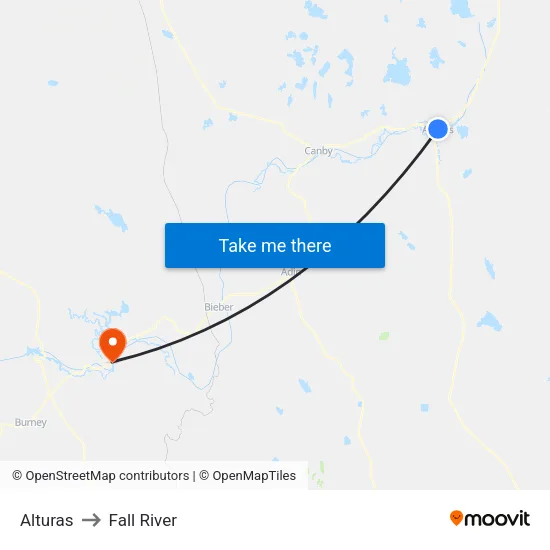 Alturas to Fall River map