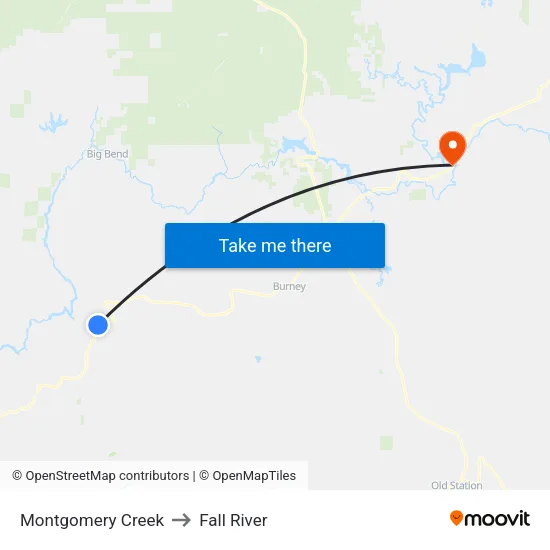 Montgomery Creek to Fall River map