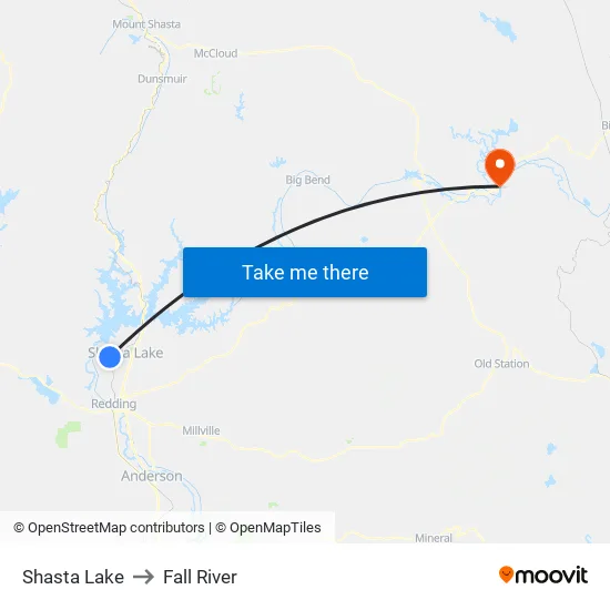 Shasta Lake to Fall River map