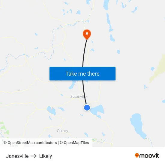 Janesville to Likely map