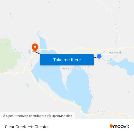 Clear Creek to Chester map