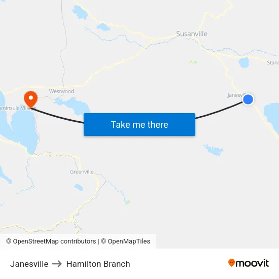 Janesville to Hamilton Branch map