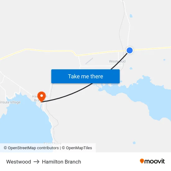 Westwood to Hamilton Branch map