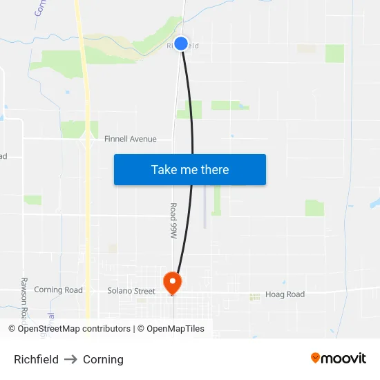 Richfield to Corning map
