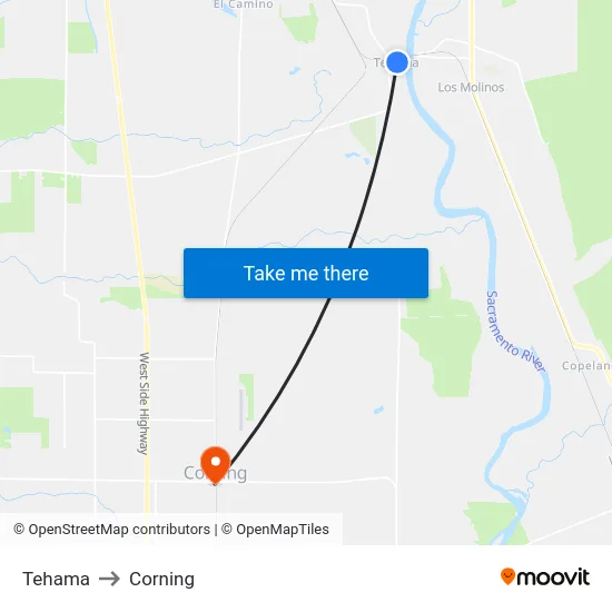 Tehama to Corning map