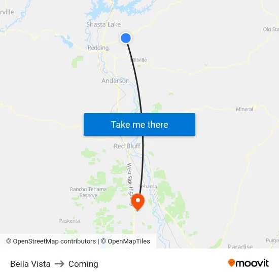 Bella Vista to Corning map