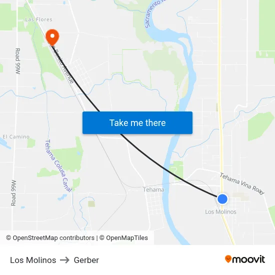 Los Molinos to Gerber map