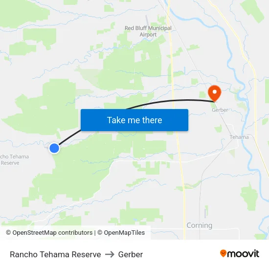 Rancho Tehama Reserve to Gerber map