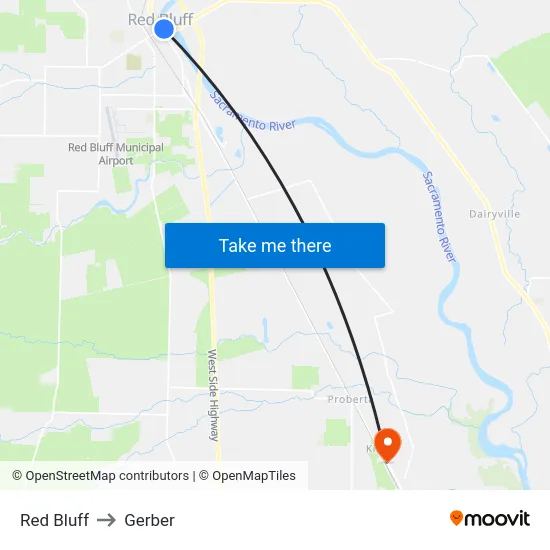 Red Bluff to Gerber map