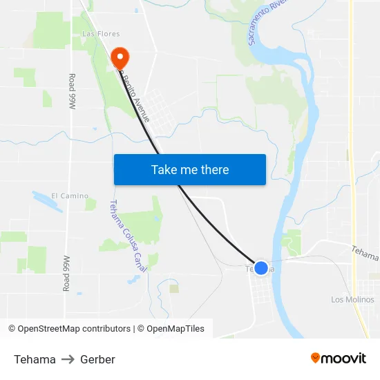 Tehama to Gerber map