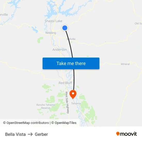 Bella Vista to Gerber map