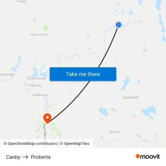 Canby to Proberta map