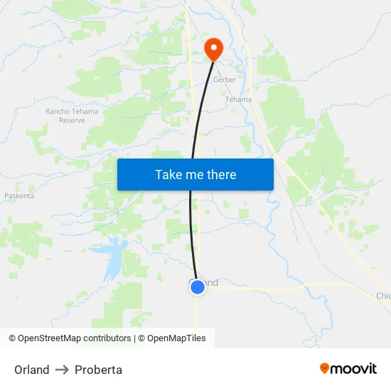 Orland to Proberta map